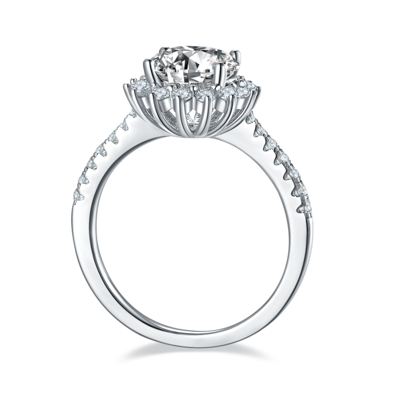 太阳花S925银镀白金MoissaniteWomen's Ring2.0ctD级